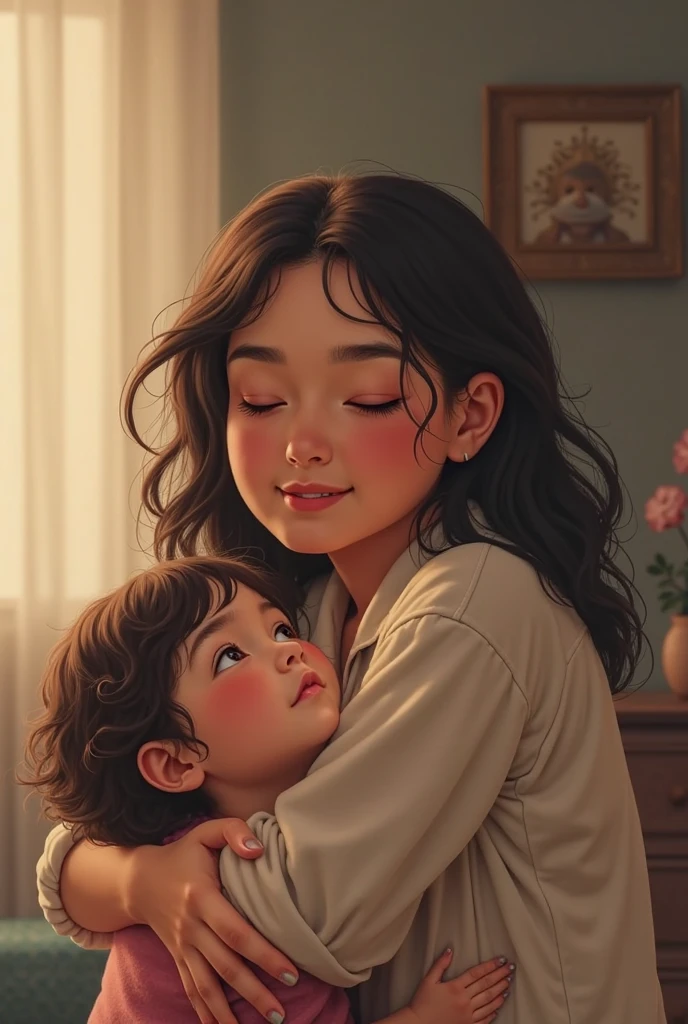 realistic image of a woman with a child playing