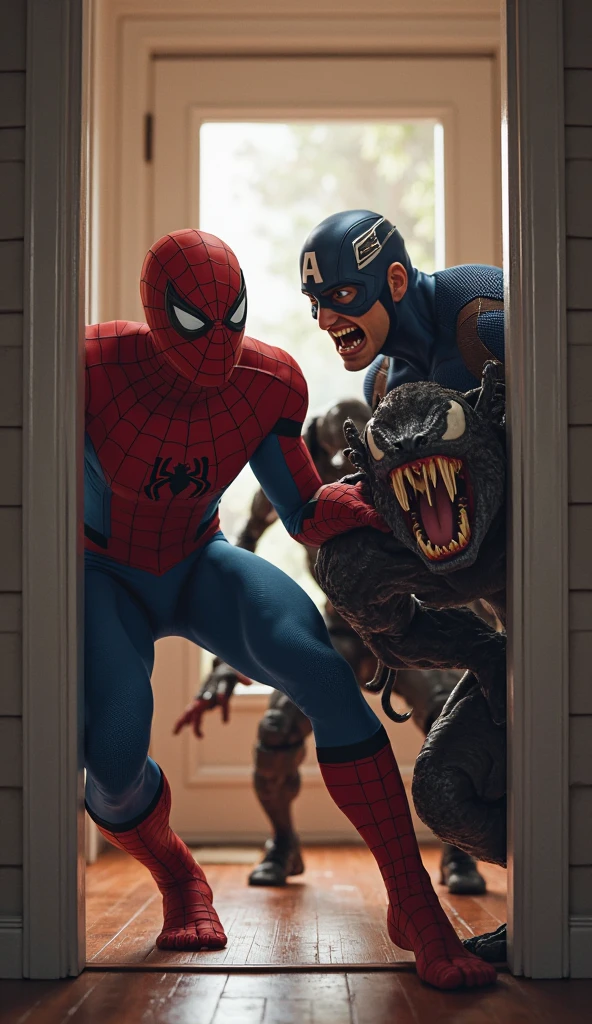 Spiderman and Hulk defend a dog