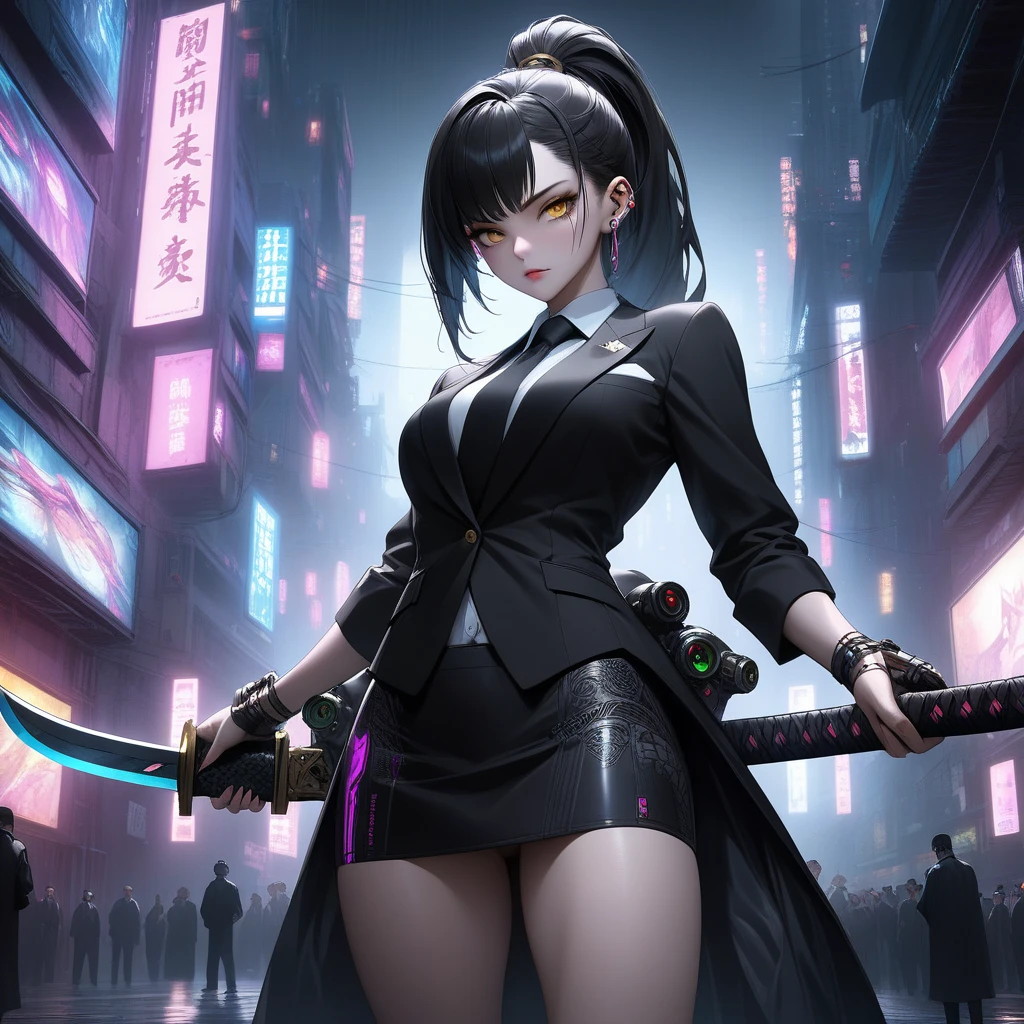 araffe woman in a black dress posing with a sword, seductive tifa lockhart portrait, tifa lockhart, tifa, glamorous tifa lockheart, japanese goddess, tifa lockheart, 奈良美智, ayami, mayuri shiina, deayami kojima, succubus in tight short dress