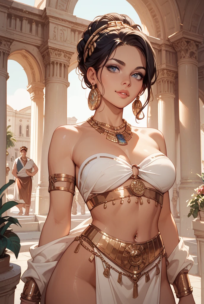 (masterpiece:1.4), (best quality, highres:1.9), (Natalie Imbruglia:1.4), (ancient greek goddess veil with toga clothe:1.3), (horny:1.45), (Hands behind back:1.5), (magical night:1.3), (bitchy and naughty:1.4), (large lips done over:1.45) (eyes half-closed:1.15), ((big redone breasts:1.5)), (photorealistic:1.4), (intricate and beautiful:1.2), (detailed light), (highres textures), dynamic various pose, soft light passing through hair, (sharp), exposure blend, (bokeh), (hdr:1.4), (cinematic), ( girl), (younger), beautiful face, (Hanging Gardens of Babylon scenery background:1.35)
