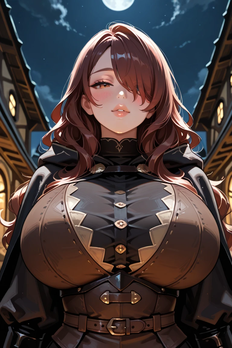 Fantasy, night, 4k, high detailed, Cinematic scene and lighting, shot from the ground in an up angle, in a wide dark stone hall, a voluptuous succubus with horns and curvy body, heavy iron chains wrapped around her body and her wrists, iron chains are tightly wrapped around her body, evil smirk, showing teeth, red eyes, light shines from behind her, illuminating her silhouette