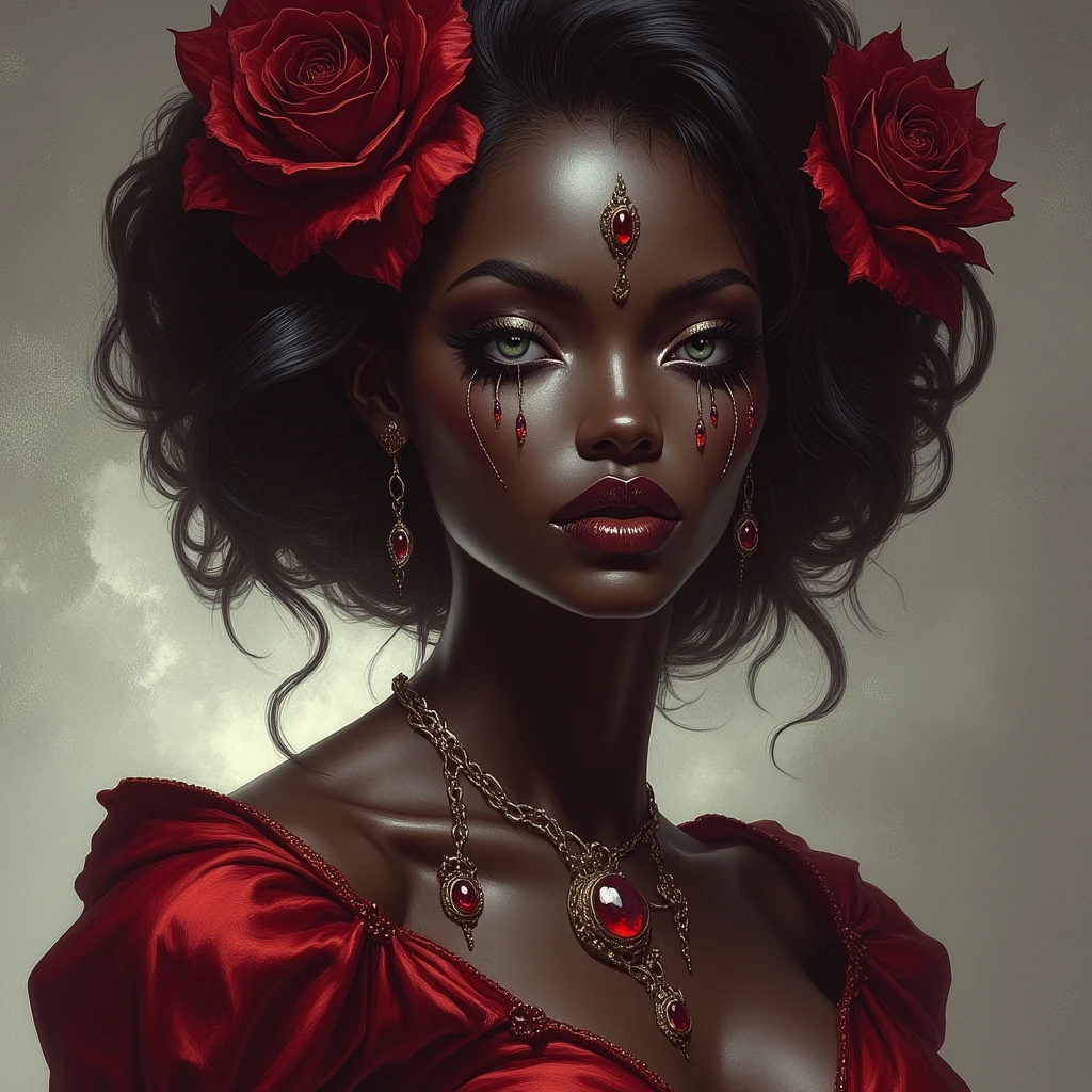 tema preto-vermelho, Close portrait, mulher bonito, Detalhando, Arte de Alberto Seveso