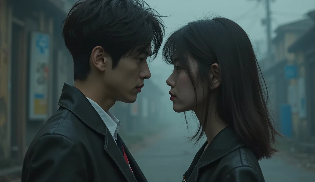 A man and a woman are standing together and the woman is touching the man&#39;cheek, Highlight scenes from the movie, Doyoung Kim, screenshot from a movie, Still starring in live action movies, still in the movie, 8K matte, a scene from a movie, 실사 a scene from a movie, still in the movie, romantic lead, high quality movie stills, Filming in a movie