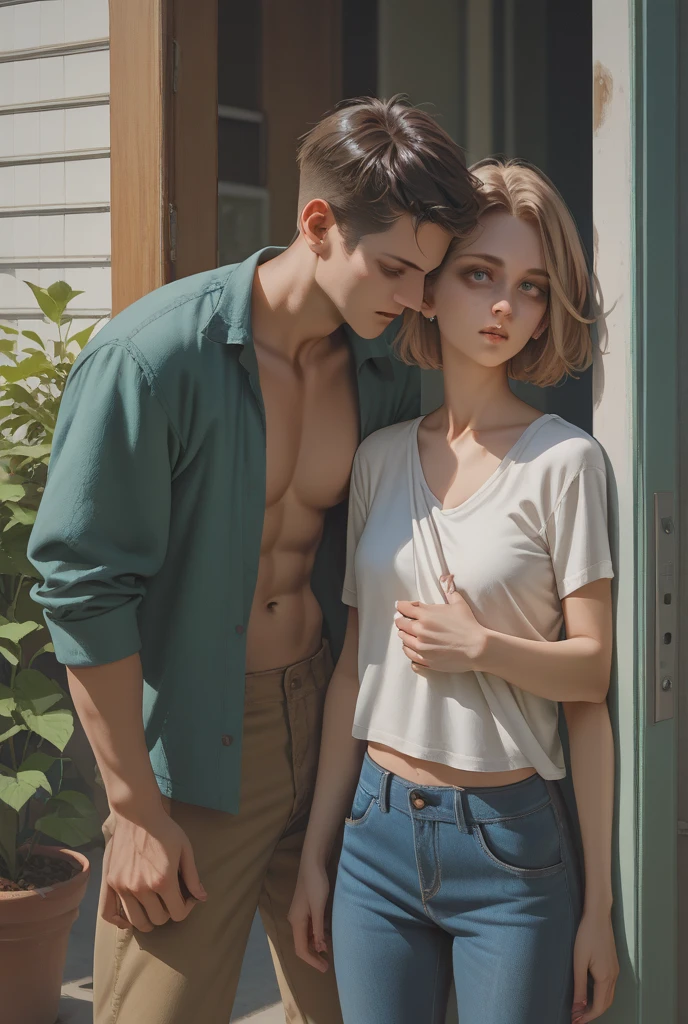 A beautiful and attractive girl with short hair, a beautiful and attractive dress and a good body with a handsome boy and both have money
