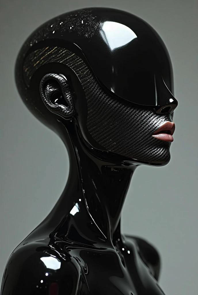 A mannequin with 3d plastic black layers on a white background 3d horror