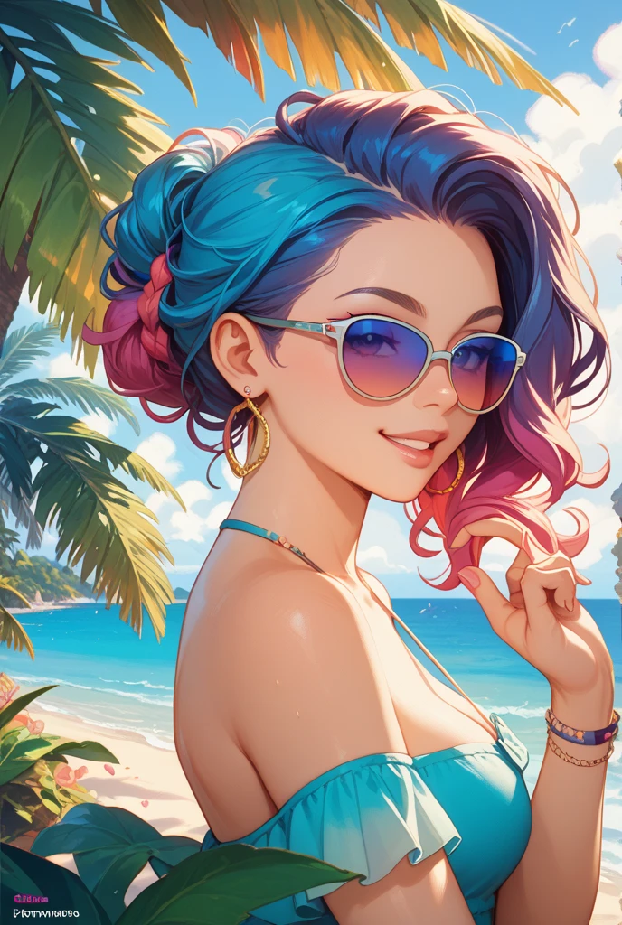 a picture of a mature woman reading a book on the beach during summer vacation, a beautiful mature woman, dynamic hair color, dynamic hair style, dynamic skin complexion, reading a book at the beach, wearing light dress, beach at summer time, sunny day, fantasy beach background,  a sense of relaxion, a sense of bliss, calm atmosphere,  , high details, best quality, 16k, [ultra detailed], masterpiece, best quality, (extremely detailed), dynamic angle, ultra wide shot, photorealistic, ((fantasy art)) ultra best realistic, best details, best quality, 16k, [ultra detailed], masterpiece, best quality, (extremely detailed), photorealism, depth of field, hyper realistic