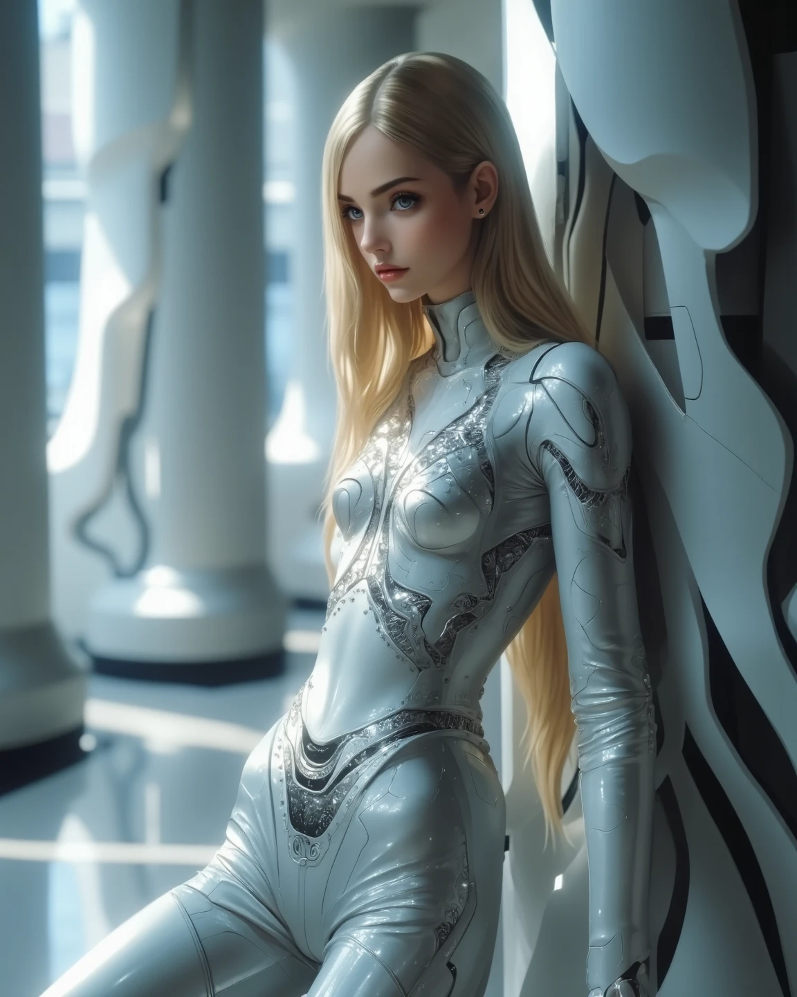 a close up of a woman in a costume holding a knife, elle fanning like an android, imogen poots como paladino, dove cameron in knight armor, Annasophia Robb como Afrodite, as a futuristic retro heroine, Sidney Sweeney, imogen poots as an ad&Paladin D, imogen poots as holy paladin, 3r1nm0r1art72 as adult starlight, eye wrinkles, expression lines, standing in a barn, sparkling eyes, (full body:1.8), (upper body up:0.3), (hyper realistic:1.4), (realistic:1.3), (best quality real texture skin), Detailed eyes, detailed face, PERSEPHONE, Persephone, Persephone, (SFW:1.5)