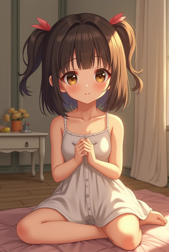 ((Masterpiece)), (Anime:1.3), ((best quality)), (RAW photo: 1.2), (High Definition:1.3), (Professional Photography:1.2), full body, (glowing light:1.5), Textured skin, (), 1girl, (Cute teenage beautiful Girl), Suntanned skin, BREAK, ((best quality)), ((thick lips)), beautiful brown eyes, (Beautiful daiamond eyes:1.5), Cat ears, Pale brown hair, unruly hair, medium hair, ((Licking lips)), BREAK, ((childish white camisole)), slightly exposed flat chest, (Ruffled miniskirt), slender body, sweaty, (Beautiful flat chest), (kawaii posing:1.4), (Everlasting Summer Island),