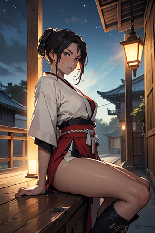 there is woman that is in onsen,(((A MILF: 1.4))), (Curvy:1.35),(((Dark skin))),Curvy physique,, Thick body,((big nipple)),((Completely naked)), (((pinching breasts under yukata))),((Transparent yukata)),(open legs),((pubic hair)), high-end onsen, Onsen, sakimichan, model in Japan,((Sexual suggestiveness)),