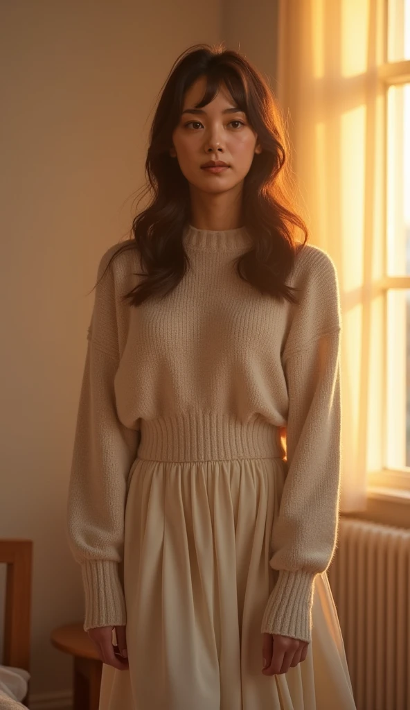 (Transcendent beauty:1.2), modeled, 25-years old, kawaii faces, The best smile, Gravure photos for fashion magazines, masterpiece, top-quality, winning artwork, ((hight resolution)), ((the Extremely Detailed CG Unity 8K Wallpapers)), Great skin, (Random Hair Styles), Perfect body line, Slender body, Clothes of prestigious brands, Autumn outfit, Classy and fashionable atmosphere, captivating and enticing, Sexy Girl, Stand against the backdrop of the city skyline, Autumn glow