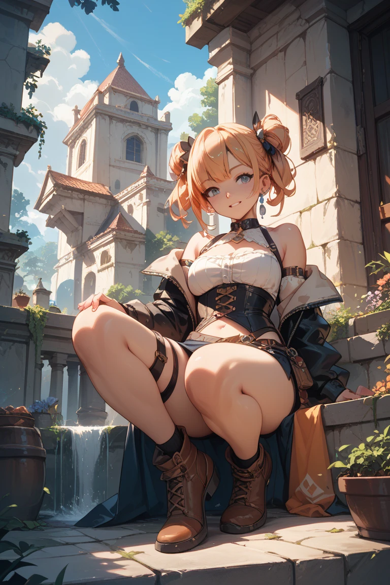 masterpiece、highest quality、Very detailed、An illustration、Beautiful fine details、One Girl、cute、Detailed landscape、Training Room Background:1.4、Platinum Blonde Hair、Braided Ponytail、Red camisole、((D cup breasts, Tank top showing underboob:1.3))