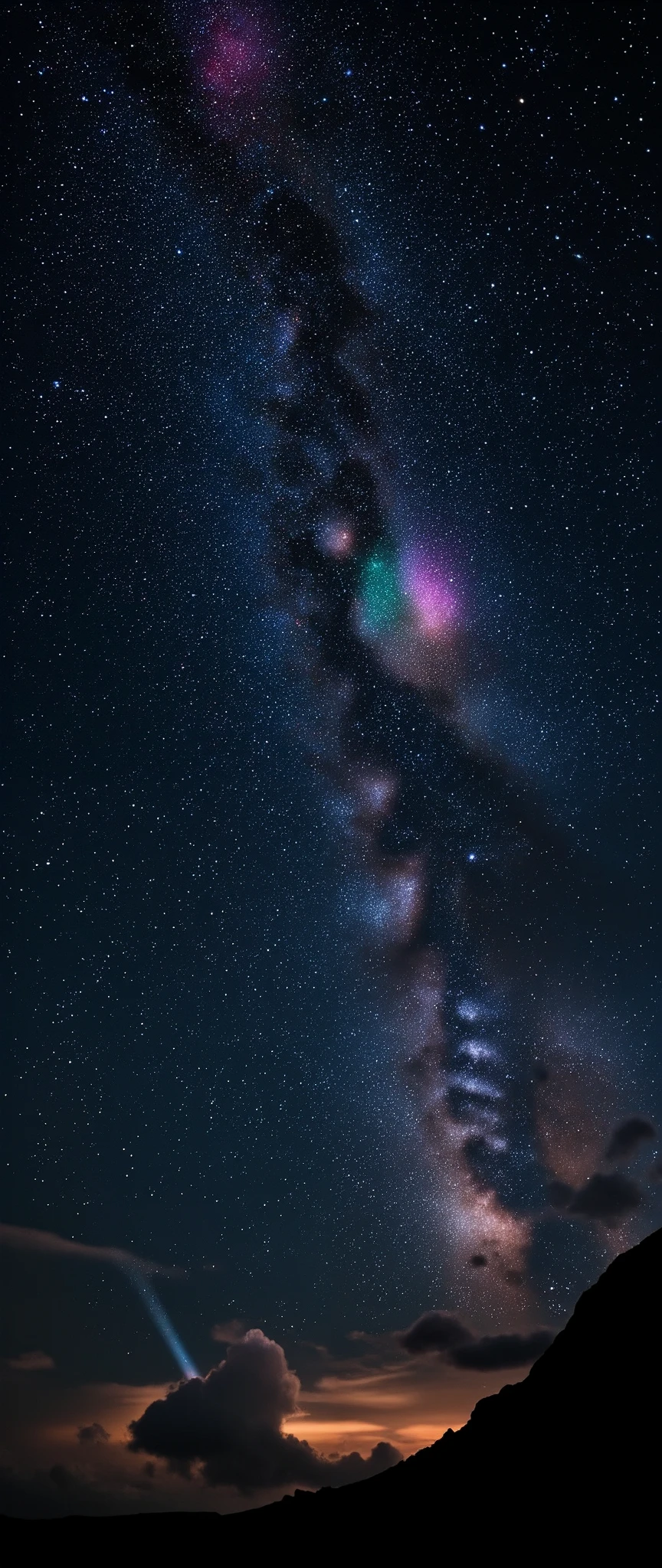 In high resolution images、 panoramic high resolution images of the night sky、Astronomical observatory on Mauna Kea in Hawaii、Beautiful and spectacular Milky Way images、Pre-dawn sky、Incredibly beautiful night skies、流れ星☆の観測、(Stars are the protagonists) depth of field effects 、 imaginative starry sky 、High-end color matching of high-resolution images、無数のカラフルな流れ星☆壮観、16k、Milky Way in the background。