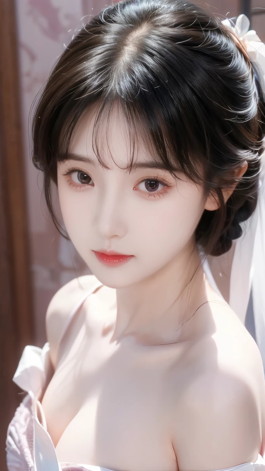 Impeccable ,(((From above))),(((Eight degrees shooting ))),ultra-high definition,Volumetric Lighting,Realistically , Very cute, Lovely Lee,Very Shy,highlights her sexiness, fair and tender , Very delicate eyes , her delicate nose , delicate little ,one of the beautiful girls, Adorable Female , round little face ,(external),bare shoulders,Smooth and Delicate Skin,purple dress