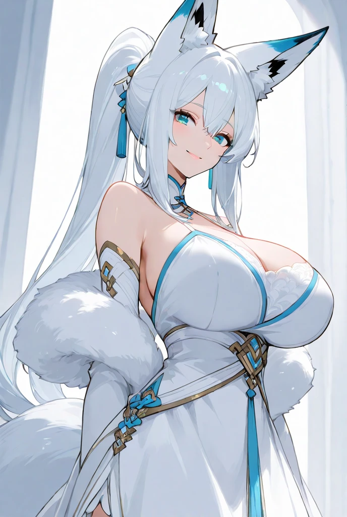 (master piece, best quality:1.2),
	absurdres,
	realistic,
	vibrant colors,
	(front light:1.4),
	1 (attractive woman, platinum white very long hair:1.2),
BLARKY beautiful caucasian woman with very long straight white hair, (yellow eyes:1.4), fair skin, expressive face, attractive appearance, animal ear fluff, animal ears, bangs, blush, extra ears, fox ears, fox girl, (fox tail:1.5), (large breasts:1.2), (age 16 years:1.3), (height 162 cm:1.3), attractive face, perfect body, kamisato ayaka, smile, blush, particle effect, snow whirlwind,
BREAK masterpiece background, award winning, (pixiv:1.4),
1girl solo, smile arm guards, hand fan, fingerless gloves, headpiece,BREAK (undress: 1.6), (off-shoulder top: 1.6), shirt_pull, sports bra, focus on breasts, shirt lift, (half-naked: 1.6), BREAK seductive poses, diverse and dynamic, surprised, scared, (sideboobs:1.4)