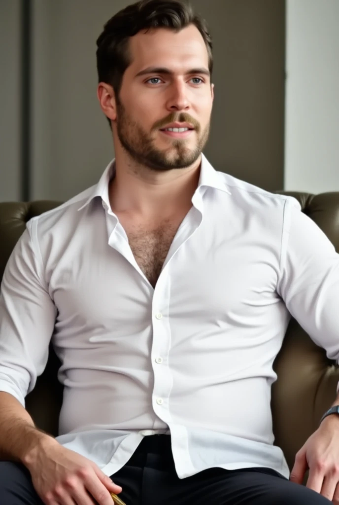 hair, portrait of a ruggedly handsome paladin, muscular, half body, masculine, mature, Retrato de un joven, Muscular very handsome and attractive spanis men, A 40 years old male, Retrato de un joven, Muscular, real, office white outfit, sit in a chair, biseness suit.