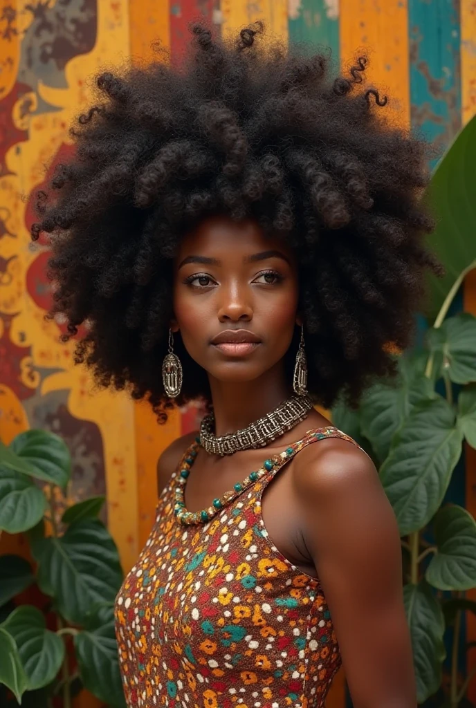 BLACK WOMAN WARRIOR OF WAKANGA WITH ancestral sacred spear ((CHEVEUX AFRO)) ((BOUCLES OREILLES OR ET BIJOUX))