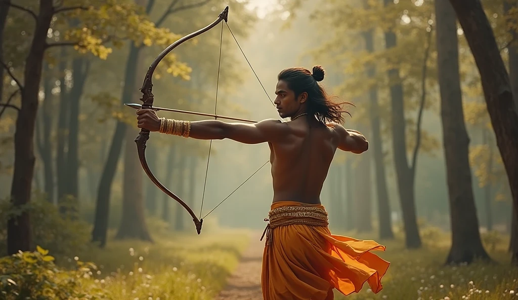 Arjuna is shooting an arrow at a cartoon with Garuda wings
