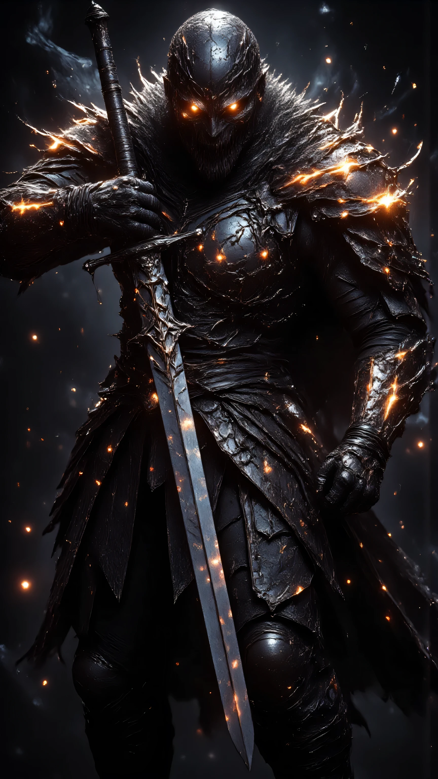 ((Picture of a Viking warrior wearing leather armor and the Venom Symbiote)), wilding a great sword Excalibur, ((Dark Souls style Artorias of the abyss Armor)), in a modern battlefield, (Portrait of a better masterpiece:1.5)0.9], (Space and Viking armor:1.2), (A radiant glow:1.1),close-up portrait, Dynamic pose, action pose, Dynamic angle, Dark scene, Dimly lit, looking at the viewer, glowing eyes, battle stance, High Resolution, Masterpiece, Accurate, Anatomically Correct, Best Quality, Award Winning, Detail, HD, High Details, Quality, High Quality, Super Detailed, UHD, Depth Of Field, Motion Lines, Backlighting, Emphasis Lines, Silhouette, Diffraction Spikes, Ray Tracing, God Rays, Gothic Art, Hyperrealism, Hyperdetailed, Unreal Engine, 135mm, F/2.8, 