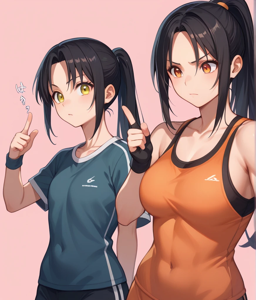(highest quality:1.4)、(High resolution)、detailed background、(detailed beautiful face:1.4)、(Depict the normal number of fingers:1.2)、(detailed facial expressions)、realistic、beautiful and smooth skin、Teenage beauty、(three women:1.3)、(huge breasts:1.3)、brown hair、long black hair、ponytail、Perfect body line、attractive thick thighs、cowboy shot、
(Two girls are worried about the tightness of their gym shorts in the schoolyard:1.5)、
(Fixing the bite of panties:1.5)、(nipple:1.2)、(underboob:1.5)、Angle looking up from below、Zoom up from below、cute colored panties、
blushing with an embarrassed look、So embarrassed and cute、Looking at me with cold eyes、cameltoe