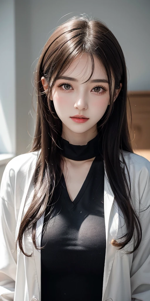 (1 nogizaka girl,raw photo,photo realistic:1.5),(best quality, high quality,HDR, highest quality,ultra high resolution,high resolution,high res,ultra high difinition,huge file size,8K,2K wallpaper,8K wallpaper,high quality texture,amazing,an extremely delicate:1.4),one girl, Japanese famous idol,beautiful face,small face,absurd,ridiculous,incredibly ridiculous,portrait,breasts close up,blurry background,(school uniform,cleavage,no makeup:1.2),(six_heads tall),medium skin,beautiful skin,detailed skin,six heads tall,black hair,silky hair,(Japanese eyes:1.3),detailed eyes,black eyes,Japanese idol eyes,triangle eyes,Japanese nose,5-fingers,(Light Particles, Lens Flare, Luminous Particles: 0.7),looking at viewer,bright lighting,professional lighting,girl