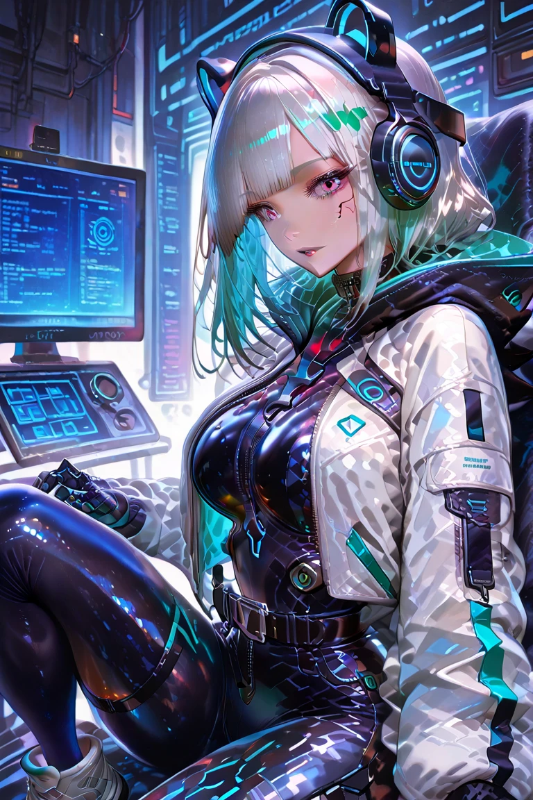 ((Best quality)), ((masterpiece)), (detailed:1.4), 3D, an image of a beautiful cyberpunk female,HDR (High Dynamic Range),Ray Tracing,NVIDIA RTX,Super-Resolution,Unreal 5,Subsurface scattering,PBR Texturing,Post-processing,Anisotropic Filtering,Depth-of-field,Maximum clarity and sharpness,Multi-layered textures,Albedo and Specular maps,Surface shading,Accurate simulation of light-material interaction,Perfect proportions,Octane Render,Two-tone lighting,Wide aperture,Low ISO,White balance,Rule of thirds,8K RAW,