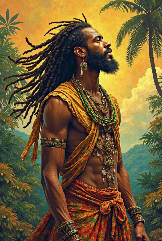 A 20 foot man with a snake wrapped around his neck and a moon on his head and the flowing Ganges on his long dreadlocks