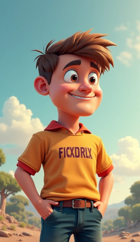 personagem dos desenhos animados de um menino de 16 anos, branco, boca pequena, cabelo escuro, olhos delicados, with the São Paulo team t-shirt, animation character, Caractere estilizado, animation style rendering, 3D estilizado, Arnold Maya render, 3 d render stylized, toon render keyshot, Personagem 3D, Personagem 3D, 3d rendering stylized, 3 d character render, personagem de desenho animado, Personagem de close up, Pose de personagem, (Estilo Pixar) (master part:1.2) (Bokeh) (best quality) (pele detalhada) (textura detalhada) (8k) (argila) (Cinematic lighting) (foco nítido