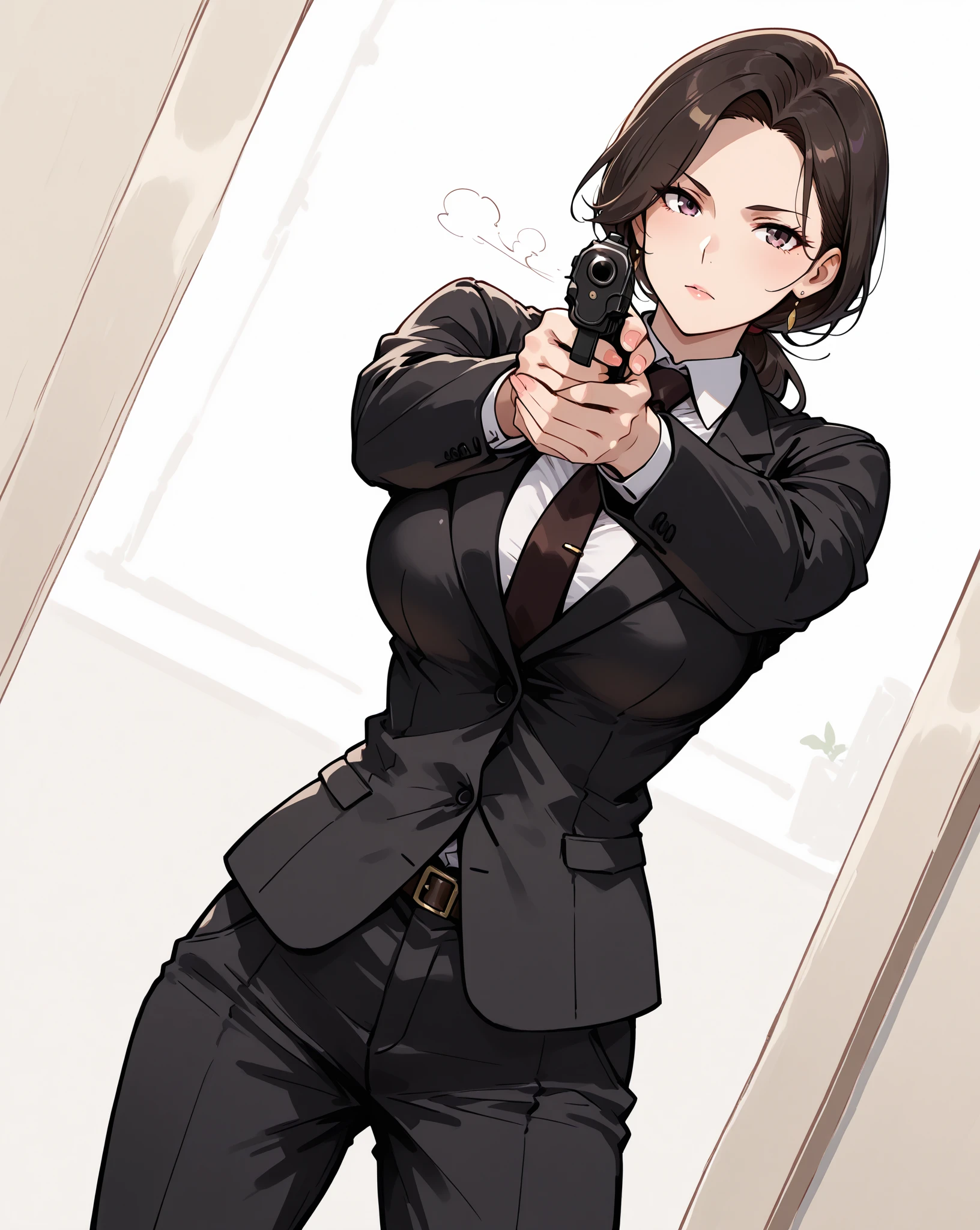 holding pistol, simple gun in hand, gun held on standby