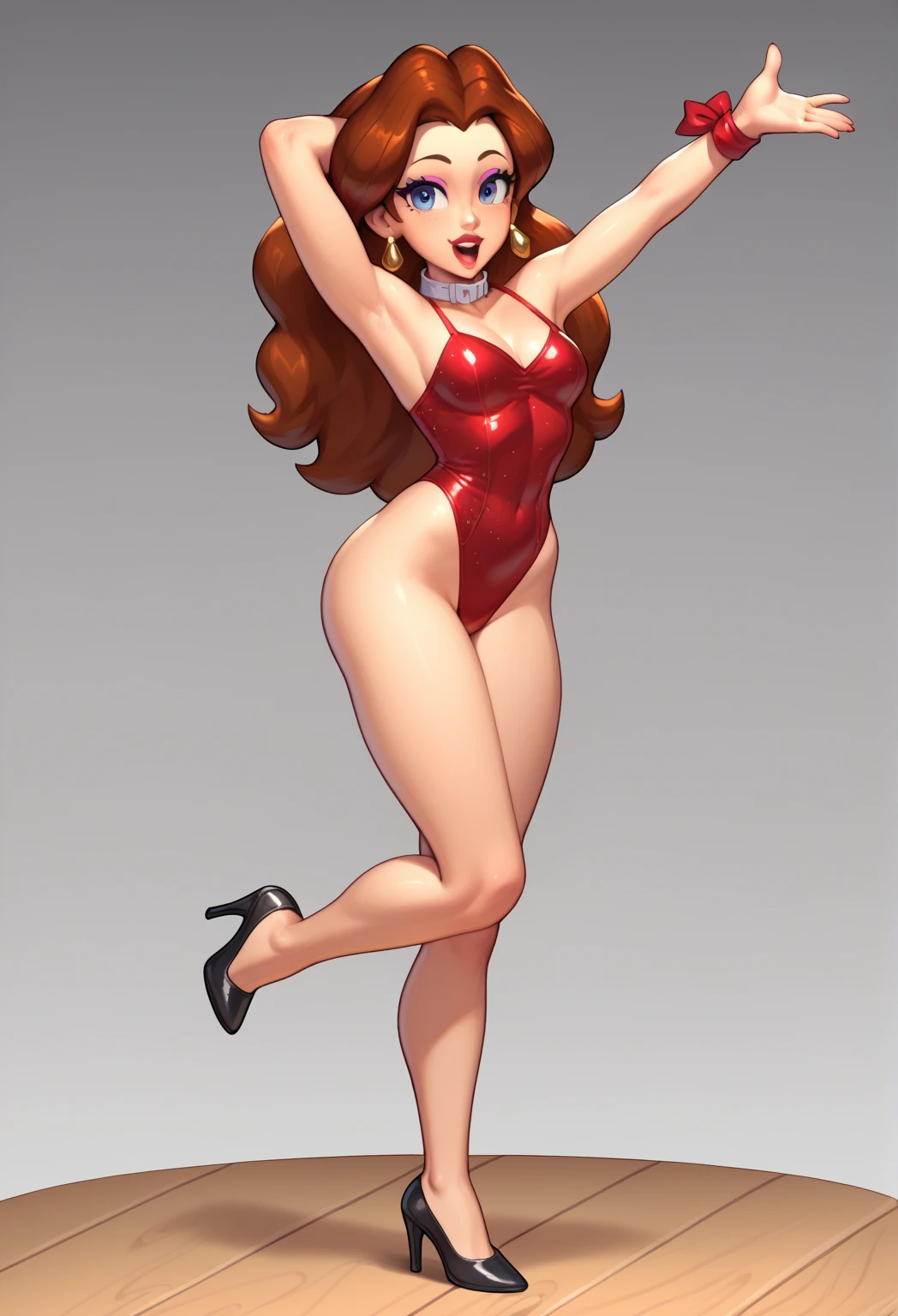 A woman, alone, voluptuous body, pose in action, pose in combat, full body