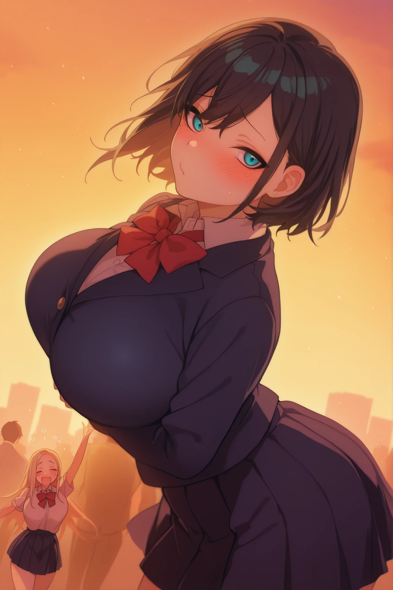 obra-prima, Best Quality, absurdos, Insurance 1 girl, 1 , valioso, whisperemg em orelha lookemg at viewer, standemg, laughemg,garota, reigns Kurashiki,loiro, Big saggy breast, red ribbons , school uniform, blush BREAK obra-prima, Best Quality, absurdos, Insurance 1 girl, 1 meninor, pose dynamic hunting, the perfect dinner, obra-prima, score 9, anime colors, AMERICANA, linda, COMPOSITION, harmonia, high quality. school uniform de verão, school skirt,olhos azuis, sorrir, Whisperemg in Ear Standemg