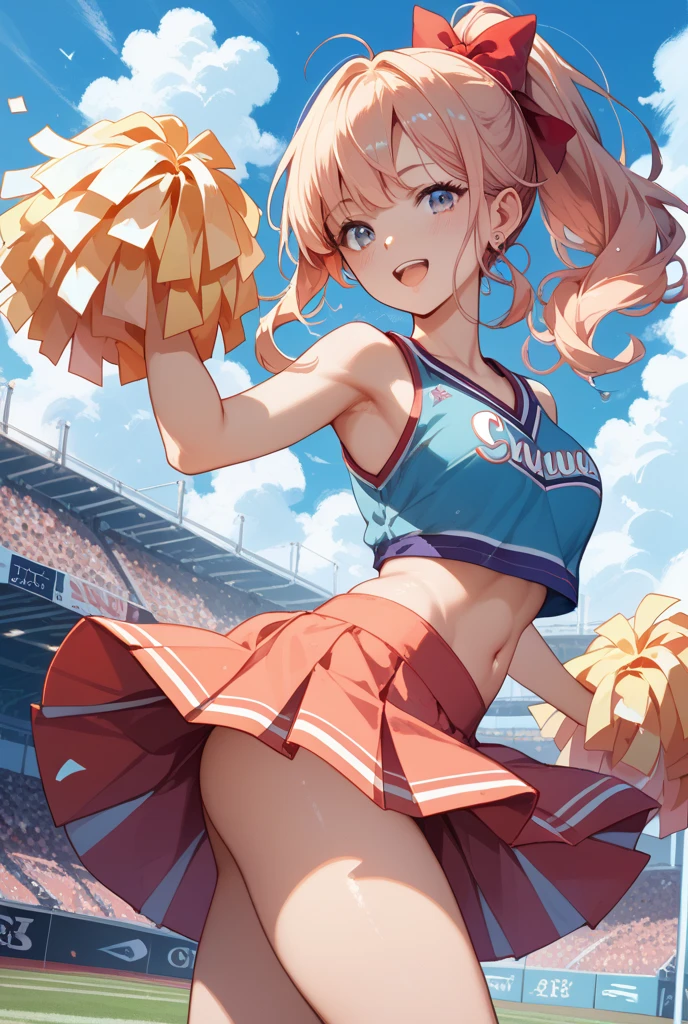 ((1girl:1.3)), ((moe style:1.3)), ((cheerleader:1.3)), ((jumping:1.3)), ((large breasts:1.3)), ((centerfold:1.3)), ((extremely feminine:1.3)), perfect hands, ((perfect face)), ((extremely cute:1.3)), ((masterpiece)), ((8k)), ((best quality)), ((beautiful)), ((extremely detailed:1.3)) , ((absurdres)), AddXL, ((score_9:1.3)), ((score_8_up:1.3)), ((score_7_up:1.3)),