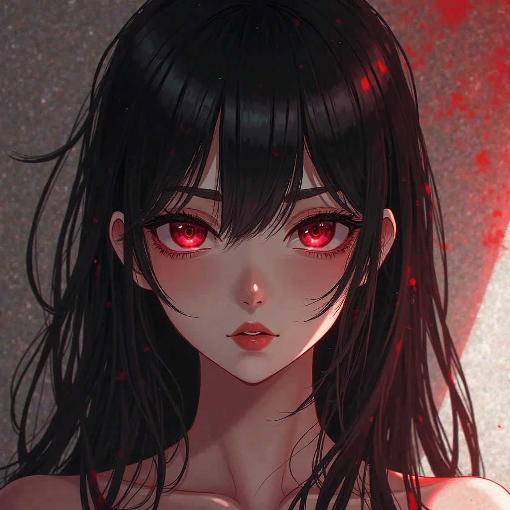 anime girl, black eye patch with a cross printed on it, Bblack hair, Unclothed