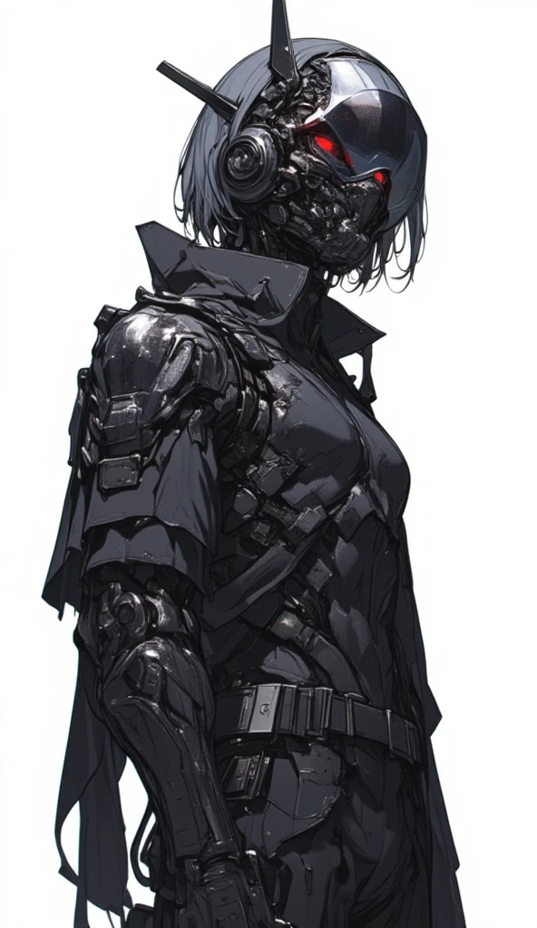 Mikasa Ackerman plays rock on electric guitar. dynamic pose. In the background is a destroyed post-apocalyptic city.