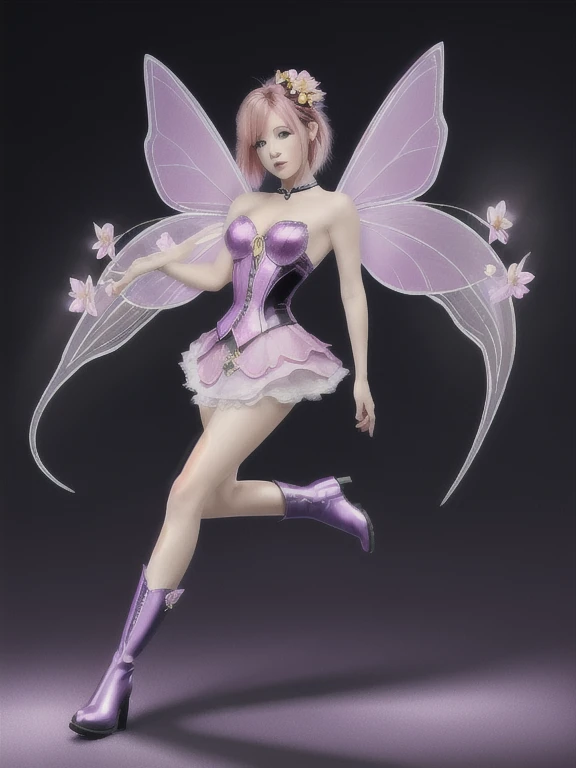 pink hair woman Dressed in a fairy tale costume with cute wings, medium breasts, 160 cm tall.