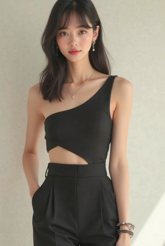 ((Best quality, 8k, Masterpiece: 1.3)), Contour: 1.2, Perfect body beauty: 1.4, Butt: 1.2, ((Layered haircut, Round chest: 1.5) ), (professional, indoors: 1.3), fancy black evening dress: 1.1, Highly detailed face and skin texture, Beautiful eyes, Double eyelids, White skin, Long hair, (Silent: 1.3), Full close ,Ultra HD,8K, suggestive smirk, fancy black dress, in front of elevator door.