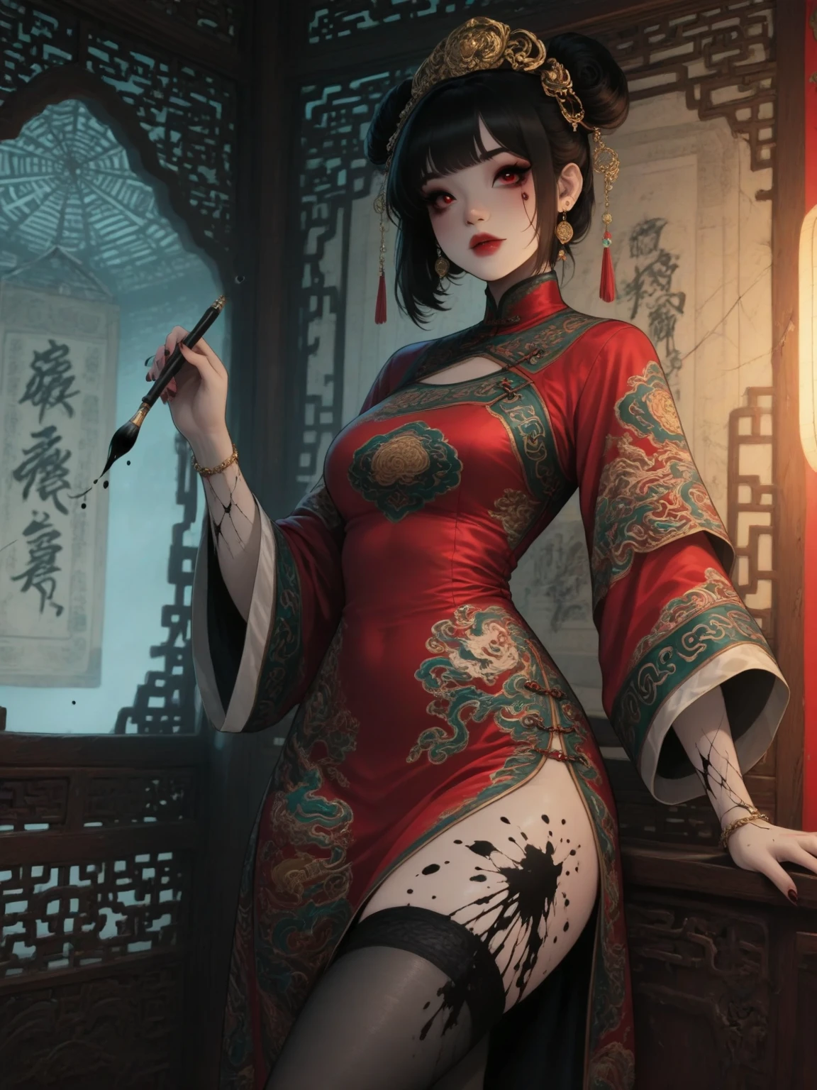 (masterpiece, top quality, best quality, official art, beautiful and aesthetic:1.2), a bird and a beautiful woman, beautiful woman, hone onna skeleton geisha, with geisha tattoo, yakuza tattoo on body, oriental tattoos, highly detailed tattoo, tattoo art, full body tattoo, full - body tattoos, highly detailed full-body art, female beautiful face, beautiful green eyes skull phoenix bird