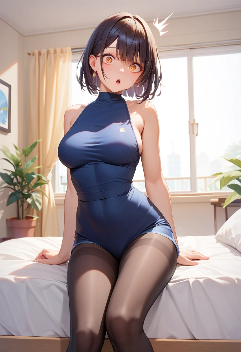 nsfw,One Woman、((1boy and 1girl, vaginale, sex from behind, POV or From above or side angle))、Highest quality、Very delicate and beautiful、((Very short bangs))、((Bangs))、Light shiny brown hair、The hair is light、((Short Bob))、Cute face、Young face、Cute like an idol、Yellow Eyes、Are thin、Slim figure、Short、The background is my living room、Embarrassed face、Red face、Shot from above、Emphasis on the back and buttocks、