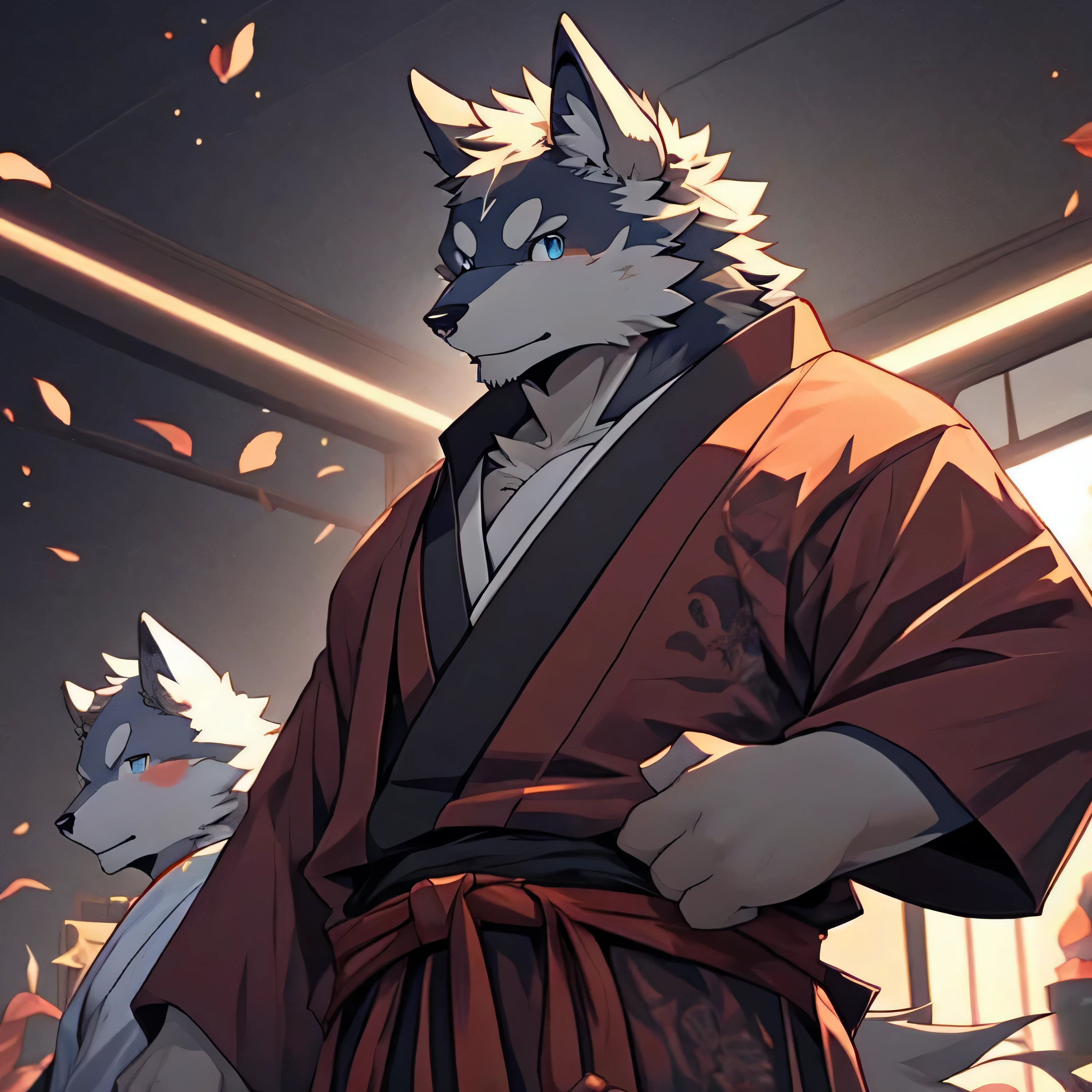 ((highest quality, 8,000,Ridiculous Resolution,16K, masterpiece: 1.3)), kimonoを着た男とWolf, Wolfからオマージュした,Wolf, 人間とWolfの調和, Handsome,Japanese demon boy, A fusion of a demon and a boy,Blade,アートのHandsomeな男, Magnificent and elegant, Inspired by the Art Station trend, Deep red clothes, 黒と赤の kimono, Highly detailed fan art, Playboy ,Male vampire,悪魔の少年とWolfのpersonalityな組み合わせ, characteristics , kimono,The color and painting have a fantasy theme,Element of a fantasy image is highlighted,original,Performance, beautiful eyes,雰囲気をPerformanceする,personalityなデザイン,polar detail, glow effects ,ultra-realistic,detailed faces in the ocean,緻密でDetail Texture,映画の様なA scene,Professional configuration,dynamic angle,Description of the whole body,ultra wide angle,Original elements,personality,professional lighting,symbol,Clear Focus, 8K Ultra HD , HDR,unique design,The only one,A wonderful work,A scene,anime style,Studio Lighting,ultra wide angle,Original elements,Detail Texture,Whole body description,dynamic angles, iconic , dynamic lighting,professional color adjustment,original,extreme detail, glow effects