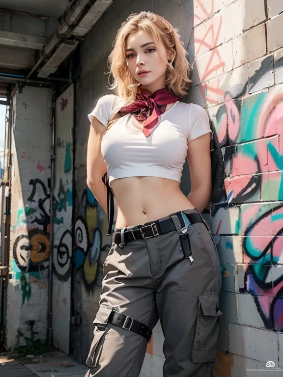 masterpiece, best quality, 1girl,   lunafreya, braid, ponytail, necklace, white t-shirt, dark gray jeans, city, walking, medium breasts, looking at viewer, black heels, black belt.