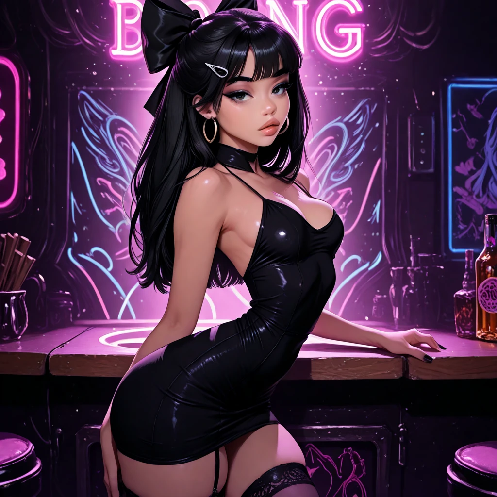 anime girl with cat ears and red lingerie posing for a picture, seductive anime girl, hyperrealistic , beautiful alluring anime woman, 3d anime girl, attractive anime girl, seductive. highly detailed, anime highly detailed, , beautiful alluring anime teen, anime girl, a hyperrealistic , photorealistic anime girl render, yuri, cleavage, Mesmerizing eye contact, wooden floor, realistic, black hair, Watercolor touches, glitter lingersuit, amber eyes, big_natural_breasts, sagging_breasts, medium_breasts, Busty Milf, kneeling_forward, large_breasts, nsfw, luminescent lingersuit paint, night sky, full moon, hand on own head, waterfall, bioluminescent violet hair, niples