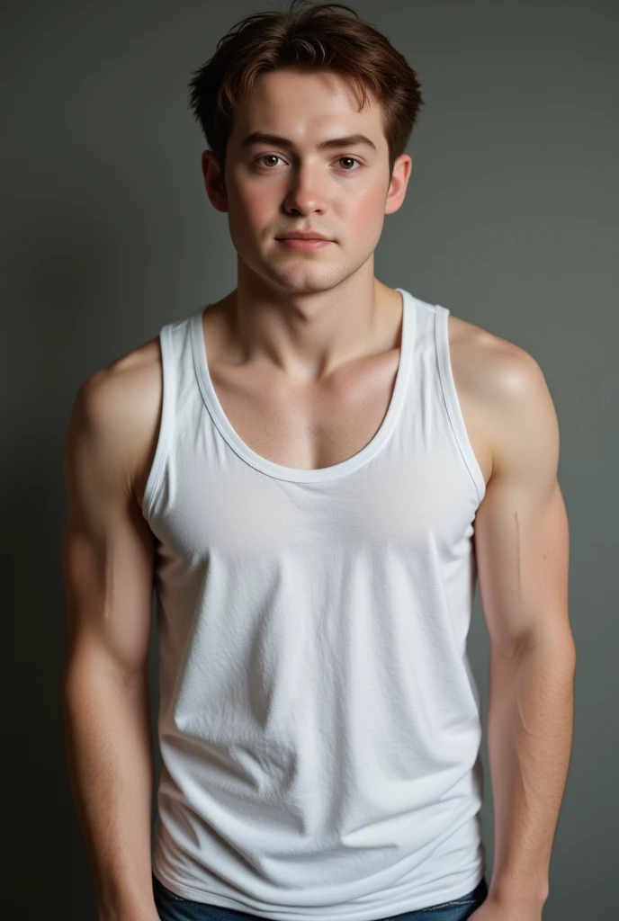 Kit Connor showing his dick, white tank top, sleeveless. full body

