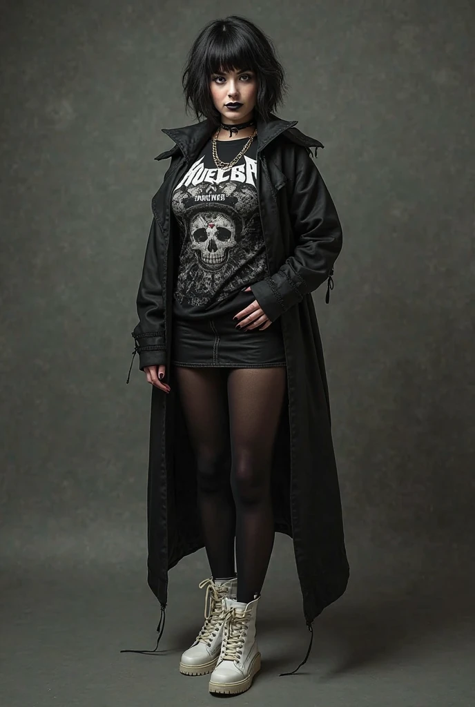 Human species, Woman, her name is Elizabeth, 1.70 tall, thin with medium breasts and big ass And has a big tongue, long straight hair, the bangs are white, yellow eyes, wears a rock and roll band shirt, a medium jacket that only covers half of her torso, a mini skirt and tights with some tears and a large ankle boot
Serene personality, always calm and attentive to everything, quiet most of the time, likes to flirt and tease, has a calm and intimidating look that is hypnotizing, always looks at others as if she were superior, speaks with a sweet and sexy voice, really likes physical contact, hugs being what she likes most