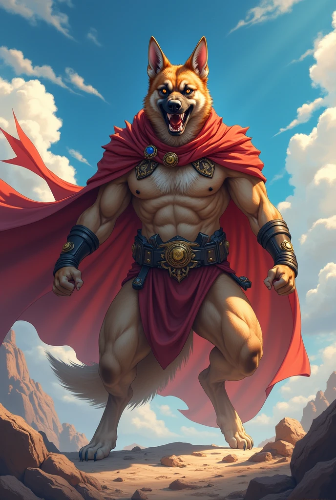 deathwolf, 4k, high resolution, best quality, detailed, posted on e621, solo, anthro body, male, very masculine, (very muscular, strong pectorals, defined muscles, sixpack):1.0, (night background, dark background, big moon, full moon, fog, clouds, backlight:1.1), correct ???????, (red eyes, black sclera, detailed eyes:1.1), detailed face, (cel shaded, cartoony shading, strong shadows, dramatic lighting):1.3, confident, (by takemoto arashi, by meesh, by Taran Fiddler), strong, (half body, upper body:1.1), mwvector, belt, black pants, strong posture, poncho, cape