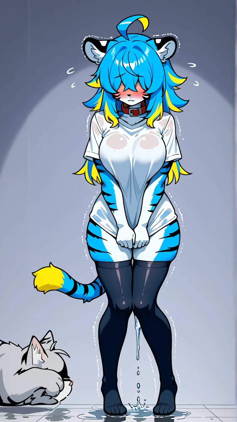ultra-detailed, top quality,perfect anatomy,furry girl, furry anime girl, kemono, cat girl, shy, (gloomy:1.5),saggy eyes, shy face,smile, huge tits, big ass,puffy nipples,minimum waist, long hair, low ponytail,Kneeling pose,Seductive pose,spread legs,transparent leotard