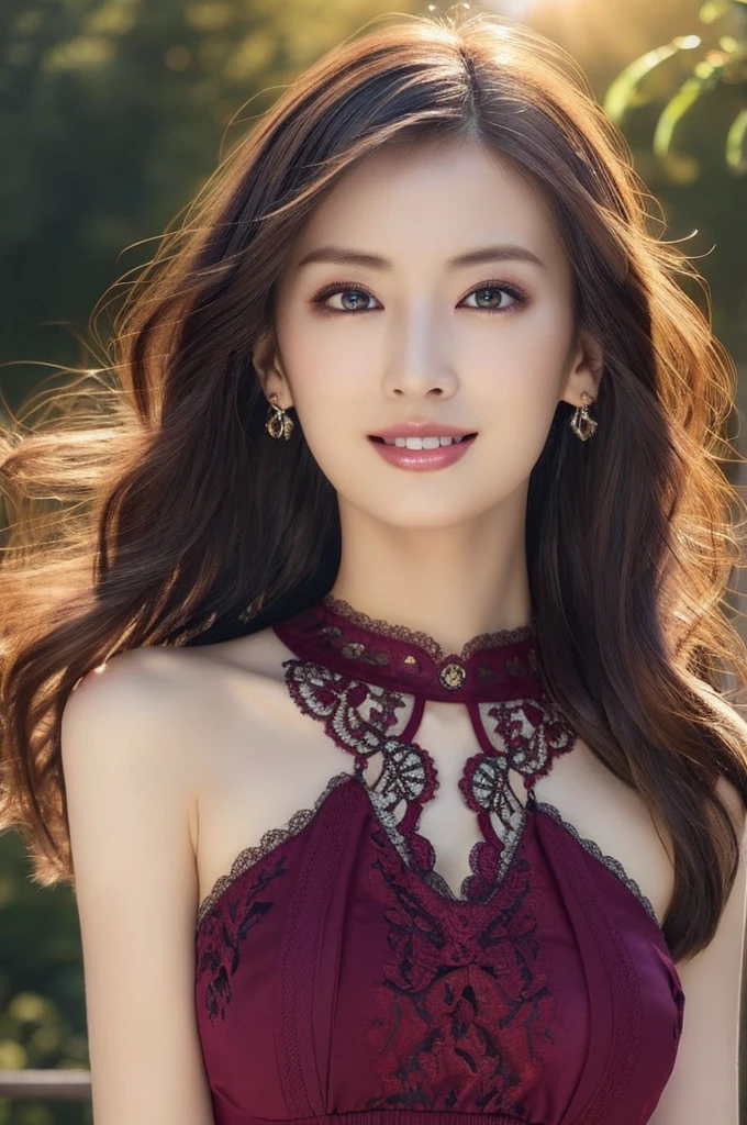 masterpiece, 最high quality, night, Mountain, full moon, Long black hair, woman, fire Fly, performer, Mysterious cherry tree, Pink leaves, high quality, Beautiful graphics, High detail，The best smile:1.5，Flashy makeup with red eyeshadow:1.5