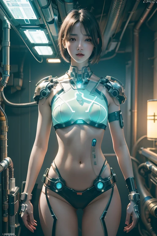 pale skin naked 1girl, masterpiece, best quality, ultra detailed RAW, high-resolution, ultra realistic, 16K, intricate details, full body, cinematic lighting, portrait, bokeh, (pale skin, fair skin, real skin, high detailed skin texture, abs, saggy boobs, slim body, skinny), (in cyberpunk city, one large moon, roof of building, night view, Rainbow Neon lighting tokyo tower, Moonbow), ((exposed breast)), ((biomechanized arms and biomechanized endoskeleton body with intricate details Rainbow Neon lighting pattern)), (holding long sword with intricate details Blue Neon lighting pattern)