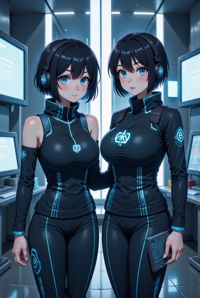 Setting: Working at a DeskPose: Sitting at a desk, typing on a laptopPrompt: Youthful and energetic woman, around 30 years old, slim but muscular, long wavy chestnut brown hair, large bright blue eyes, friendly smile, freckles on the face, tight-fitting futuristic clothing, sporty and stylish outfit, sitting at a desk, typing on a laptop, in a modern office, warm and loving, confident and supportive, enthusiastic and motivating, playful and flirty.