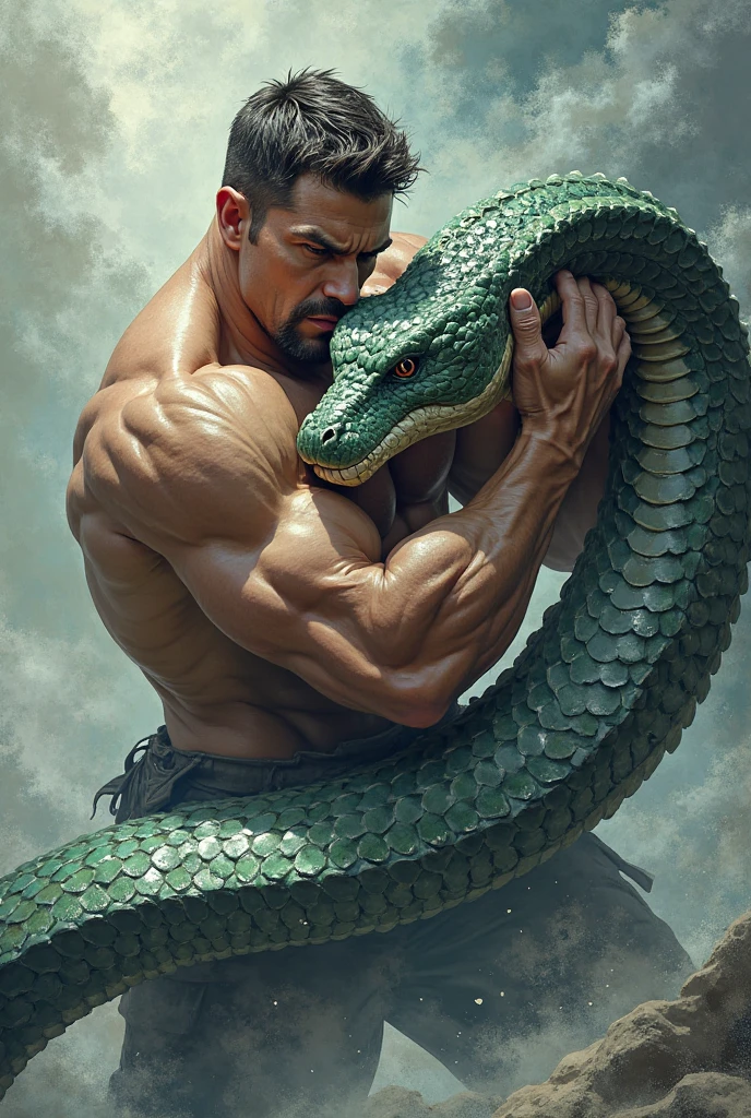 Handsome young man,(Open your mouth wide:1.3),(Thin mustache:0.8), alone, (Buzz cut:0.9), (Wear a navy blue t-shirt.:1.2),Blue Jeans,(Wear a black watch.),Korean people,chest muscles,large arm muscles,blood vessel,big muscles,Broad shoulders,(The audience was very excited.:1.4), (Snake Cave:1.4),(disgust:1.3),