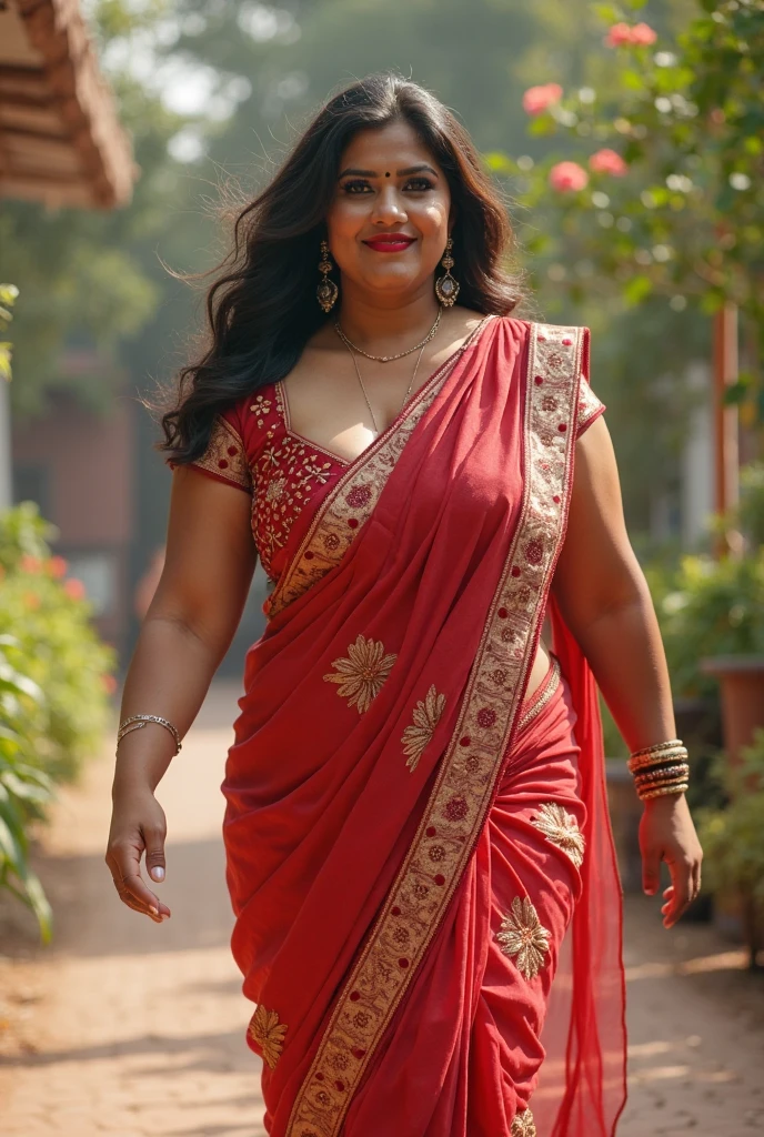 A captivating photo of {qmadhu}, wearing a red saree, confidently posing with her hands gently raising the saree to reveal her thighs and showcase her navel with a pierced belly button. Her figure is athletic and perfectly toned, showcasing a blend of strength and femininity. With a seductive smile and sexy eyes, she exudes a playful and inviting attitude. Her hair flows gracefully, adding to the allure. The lighting is soft and warm, creating a sensual ambiance. 70-200mm lens, f/4, three-quarter view, (photorealistic:1.5), (highresolution:1.4), (skintexture:1.3), (perfectskin:1.3), (expressiveeyes:1.3), (seductivegaze:1.4), (directeyecontact:1.5), (athleticfigure:1.4), (tonedbody:1.3), (shiny:1.2), (piercednavel:1.2), (intricacedetails:1.3), (artstationmasterpiece:1.2), (bestquality), (cinematiclighting:1.3), (4k:1.3)