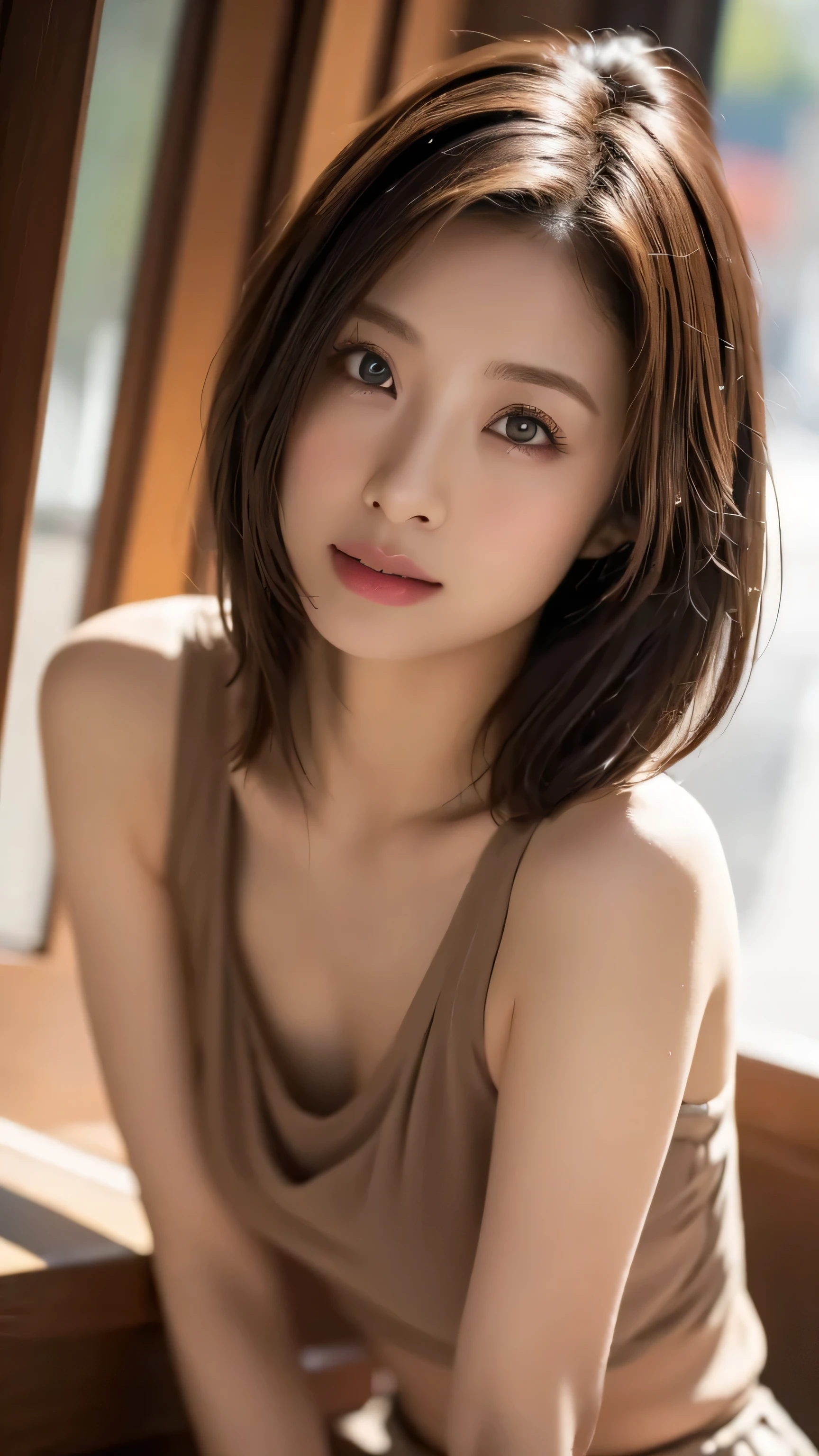 best quality,8K, Very Detailed,  in fine detail, high resolution, 8K wallpaper, perfect dynamic configuration, Meticulous Eye, Beautiful Eyes、looking at the camera、best quality、model、slender body、pictures、brown hair semi-long、beautiful face、Actual item、Aya Ueto、Miniskirt